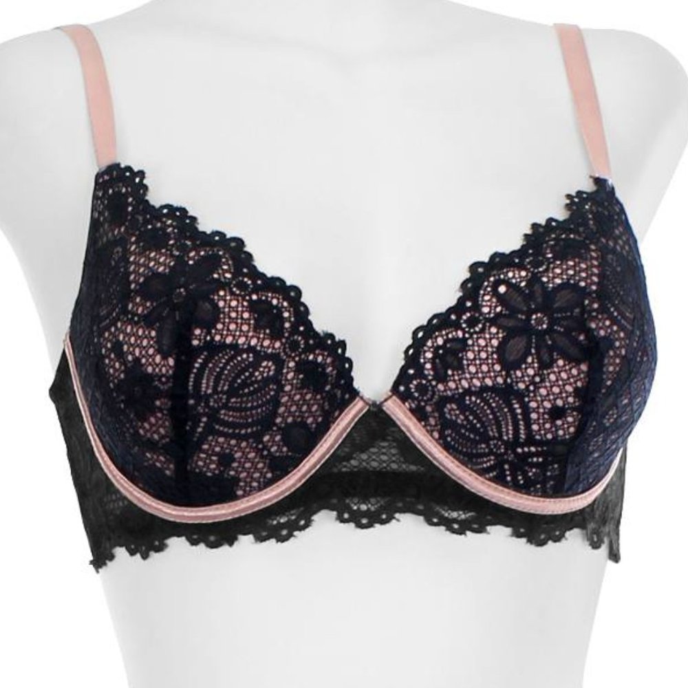 Two Tone Floral Lace Push Up Bra